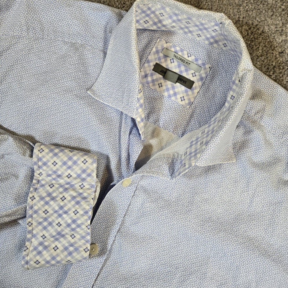 Johnston & Murphy Mens Tailored Fit‎ Large Blue/White Business Casual Flip Cuff